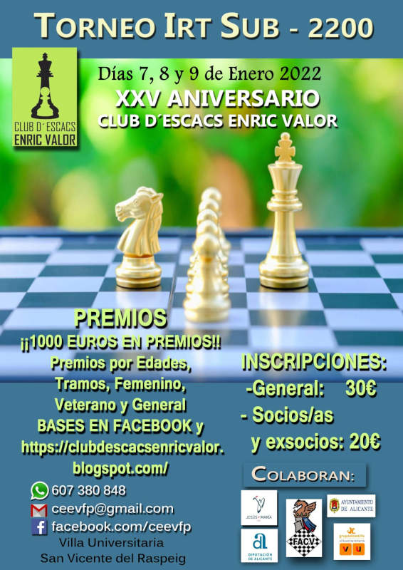 cartel de un torneo de ajedrez con una figuras del juego