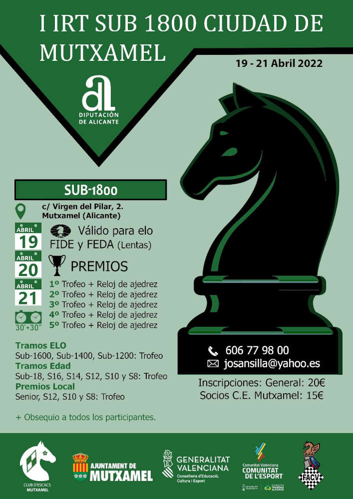Cartel del torneo con la silueta del caballo de ajedrez