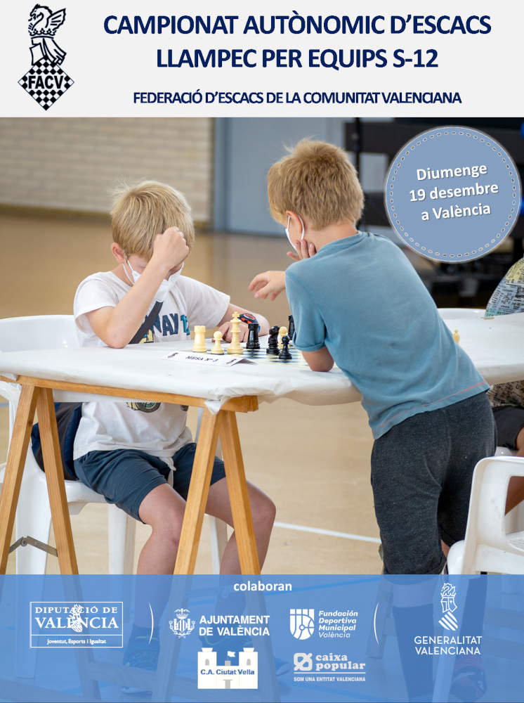 cartel con dos niños jugando en un torneo de ajedrez